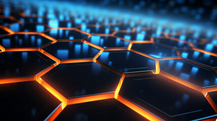 Poster - Abstract Orange-Lit Hexagon Tiles in Dark Ambiance