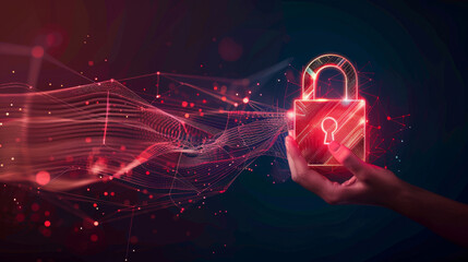 Poster - Digital data protection concept with futuristic padlock