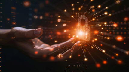 Leinwandbilder - Digital security concept with hand and virtual padlock