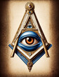 Image of the All Seeing Eye symbol on papyrus, Masonic symbol.