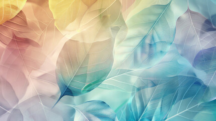 Poster - Abstract, colorful background with translucent spring leaves in soft hues