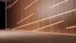 Wood wall 3/4 perspective background with narrow blended auburn wood boards with thin LED lights cutting across at angles