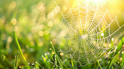 Poster - Dew-kissed spider web in morning light