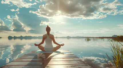 Wall Mural - yoga on a lake