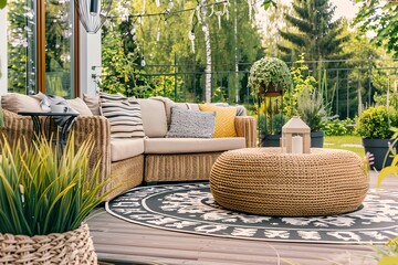 Wall Mural - Modern outdoor patio, cozy terrace with furniture.