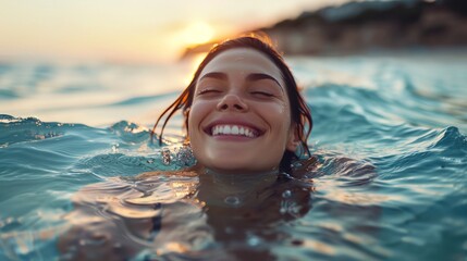 Wall Mural - a woman is smiling while she is in the water