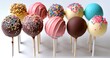 Collection of Cake Pops with Playful Decorations on a Clean White Background