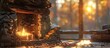 Tranquil Mountain Cabin Retreat A Cozy Bokeh Blurstyle Escape with a Crackling Fire