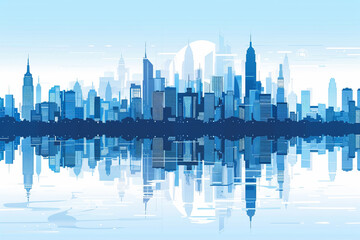 City skyline vector illustration. Urban landscape. Blue city silhouette. 