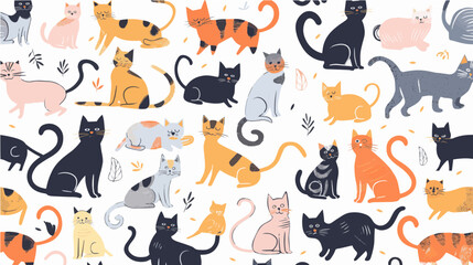  Hand drawn abstract cats, kitten, flat icons set. Color isolated illustrations. 