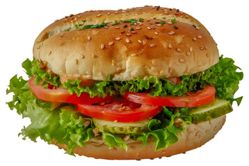 Wall Mural - A large sandwich with lettuce, tomatoes, and pickles, cut out - stock png.