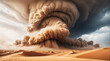 Massive unreal supercell sand storm rolling in over the desert dunes with a surreal force of nature, huge brown dust clouds obscuring the horizon.