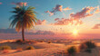 illustration of desert with palm tree in day light with Birds flying in Dune coloring.