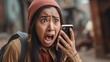 Asian Woman Shock while checking phone
