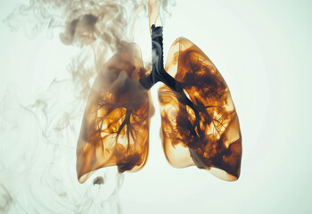 Artistic interpretation of lungs affected by smoking - Creative visualization of the negative effects of smoking with elegantly stylized smoke patterns in the lung area