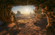 Monument Valley With Frame And Starry Sun
