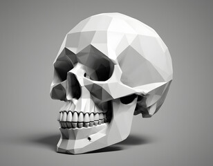 Wall Mural - 3D geometric low poly head skull, low poly from metall wireframe and points. Polygonal 3D white dead haed bone