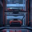 Animated concept of a car being lifted into a smart parking slot efficient space usage