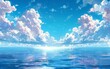 Anime-style illustration of a vast ocean and sky landscape