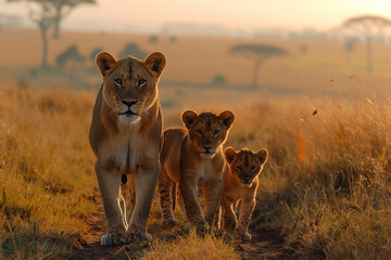 Wall Mural - lioness and lion