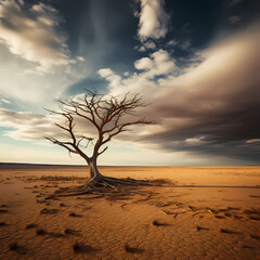 Sticker - A dramatic shot of a lone tree in the middle of a desert