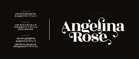 Poster - Angelina rose elegant Font Uppercase Lowercase and Number. Classic Lettering Minimal Fashion Designs. Typography modern serif fonts regular decorative vintage concept. vector illustration