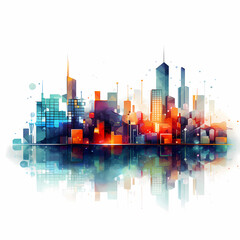 Wall Mural - Abstract city skyline with floating geometric shapes