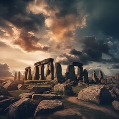 Wall Mural - Ancient ruins against a dramatic sky.