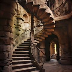 Wall Mural - Spiral staircase in an ancient tower. 