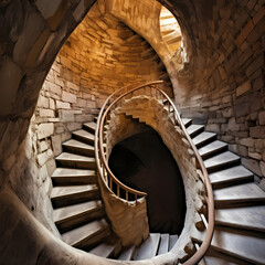 Canvas Print - Spiral staircase in an ancient tower. 