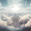 Surreal image of a staircase leading to the clouds