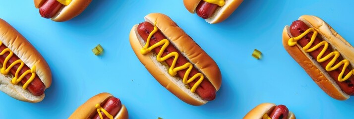 Wall Mural - Delectable Hot Dog Wallpaper with Tantalizing Mustard and Relish Accents