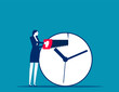Saw to break the clock. Time management vector concept