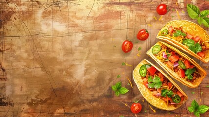 Sticker - Delicious and Flavorful Tacos on a Textured Graphic Wallpaper with Ample Copy Space for Branding or Text