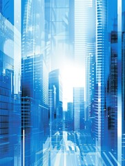 Sticker - Futuristic Business Cityscape with Skyscrapers and Geometric Glass Facades