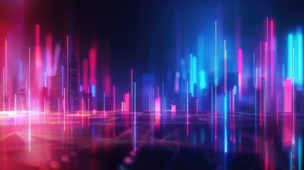 Wall Mural - Futuristic Neon Cityscape Backdrop for Business and Finance Concepts