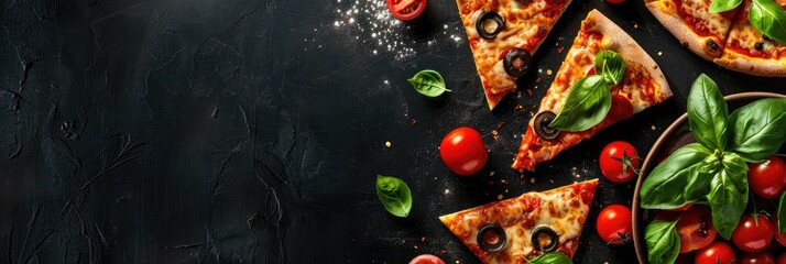 Wall Mural - Scrumptious Pizza Graphic Wallpaper with Ample Copy Space for Culinary or Menu Concepts