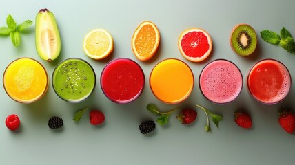 Poster - Vibrant Fruit Smoothie Assortment with Fresh Ingredients for a Healthy Lifestyle