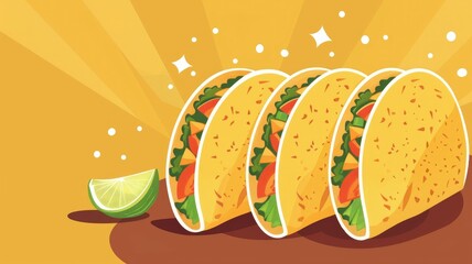 Wall Mural - Vibrant Graphic Taco Wallpaper with Colorful Ingredients and Textured Background for Mexican Cuisine and Festive