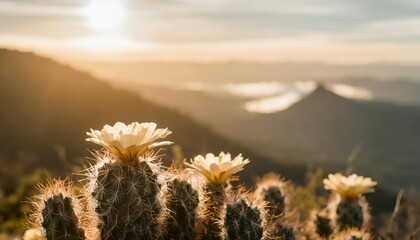 Canvas Print - cactus flowers in the mountain top blur background