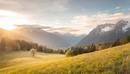 Wall Mural - idyllic landscape in the alps with blooming meadows in springtime