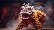 Dragon or lion dance show barongsai in celebration chinese lunar new year festival 