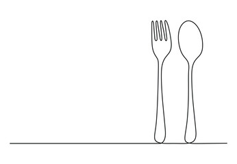 Wall Mural - Continuous one line drawing of spoon and fork on set tableware vector illustration 