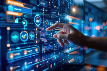 Businessman hand working with new modern computer show social network structure as concept
