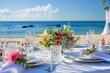 Dinner table reception decorate at beach resort Dinner Wedding.