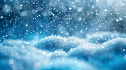 Wall Mural - Random falling snow flakes wallpaper. Snowfall dust freeze granules. Snowfall sky white teal blue background. Many snowflakes february vector. Snow nature scenery.