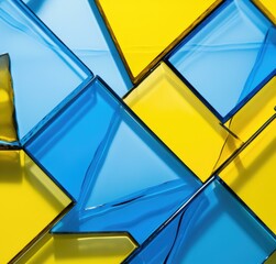 Poster - A close up of a blue and yellow glass mosaic tile. Generative AI.