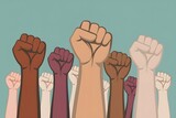 Fototapeta Do akwarium - People raise fists in solidarity, symbolizing unity and strength