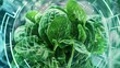 Spinach, Loaded with iron, folate, and vitamins, super food conception, futuristic background