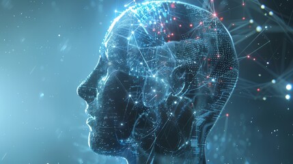 Poster - A computer generated image of a brain with a blue background